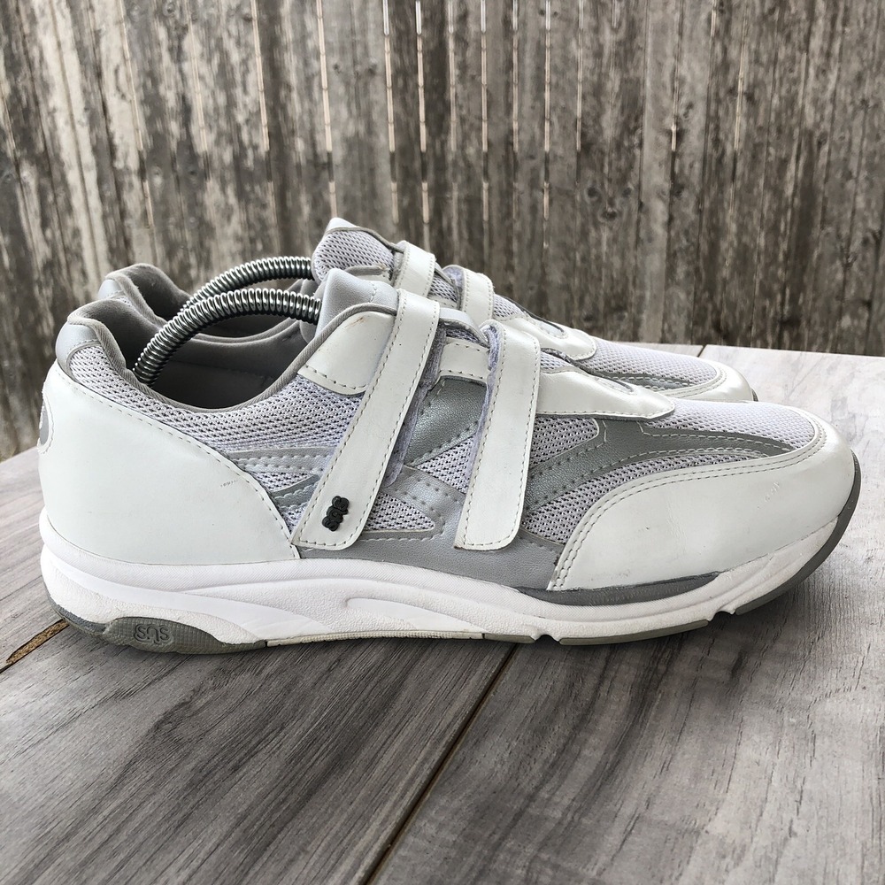 SAS Comfort Walking Shoes Women Size 9 B White Leather TMV EZ Strap Sneakers USA